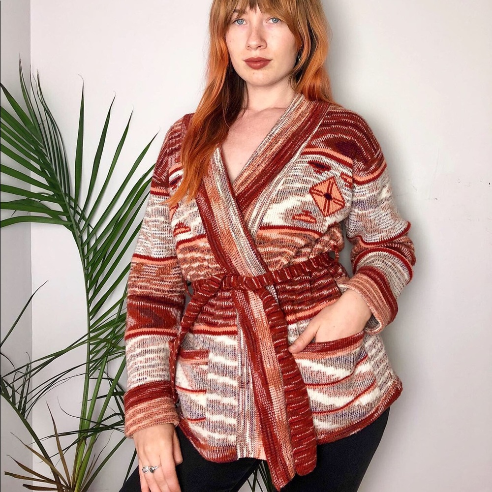 Vintage 1970s Space Dyed Shawl Collar Sweater